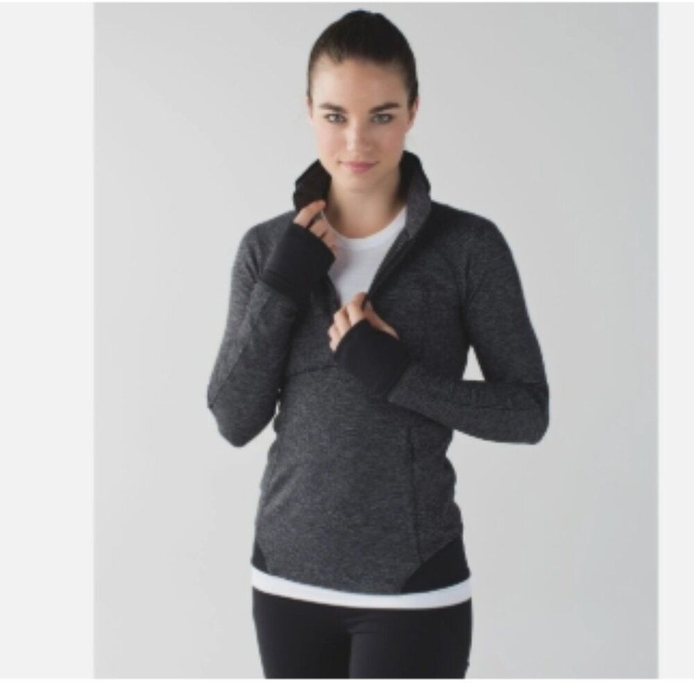 Like New! LULULEMON Mini Check Pique Blk Heathered Runderful 1/2 Zip Pullover 8